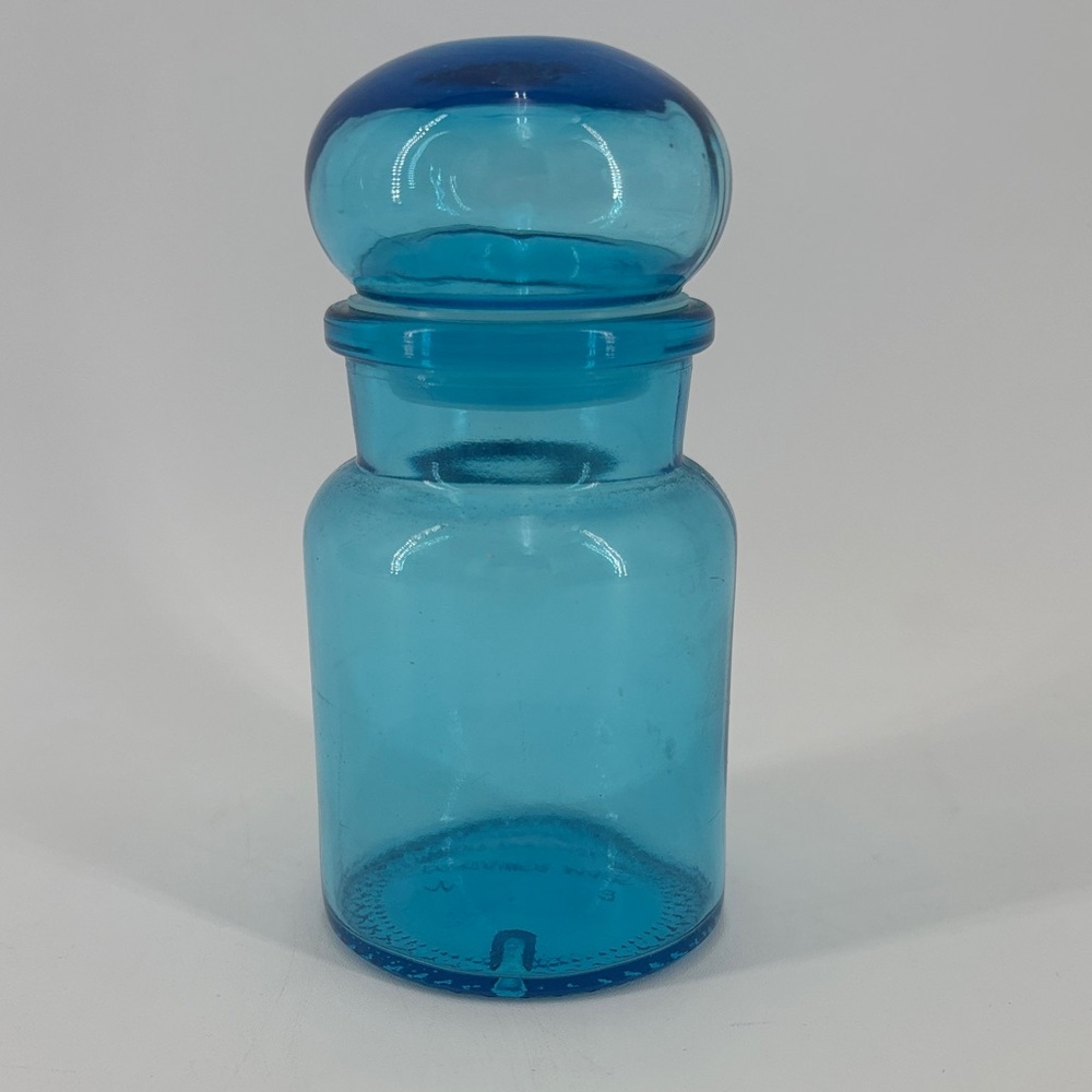 Vintage Belgium blue glass Apothecary jar with bubble lid 5”